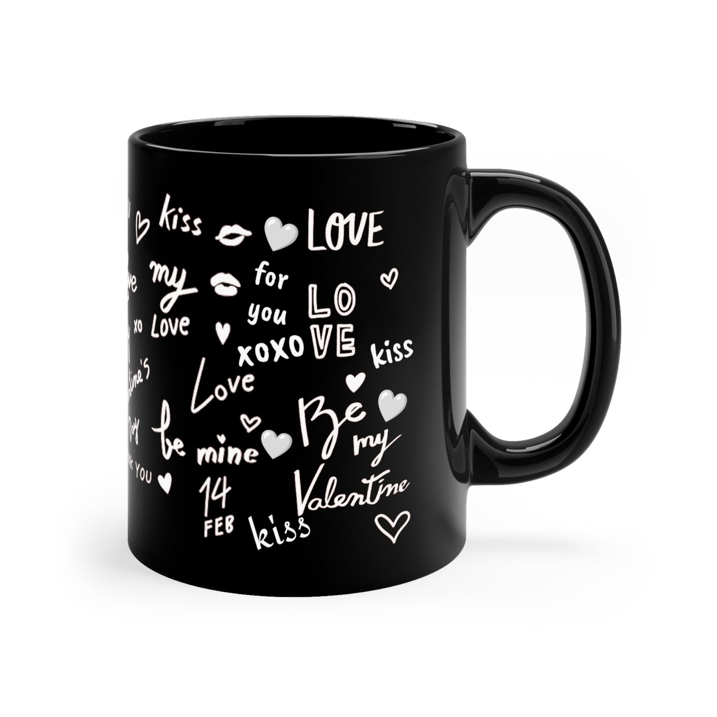 Happy Valentine Black Mug, 11oz