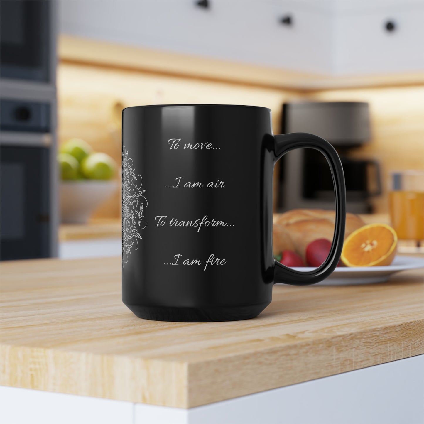 Four Elements To Transform Black Mug, 15oz