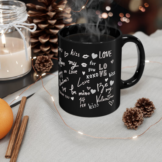 Happy Valentine Black Mug, 11oz