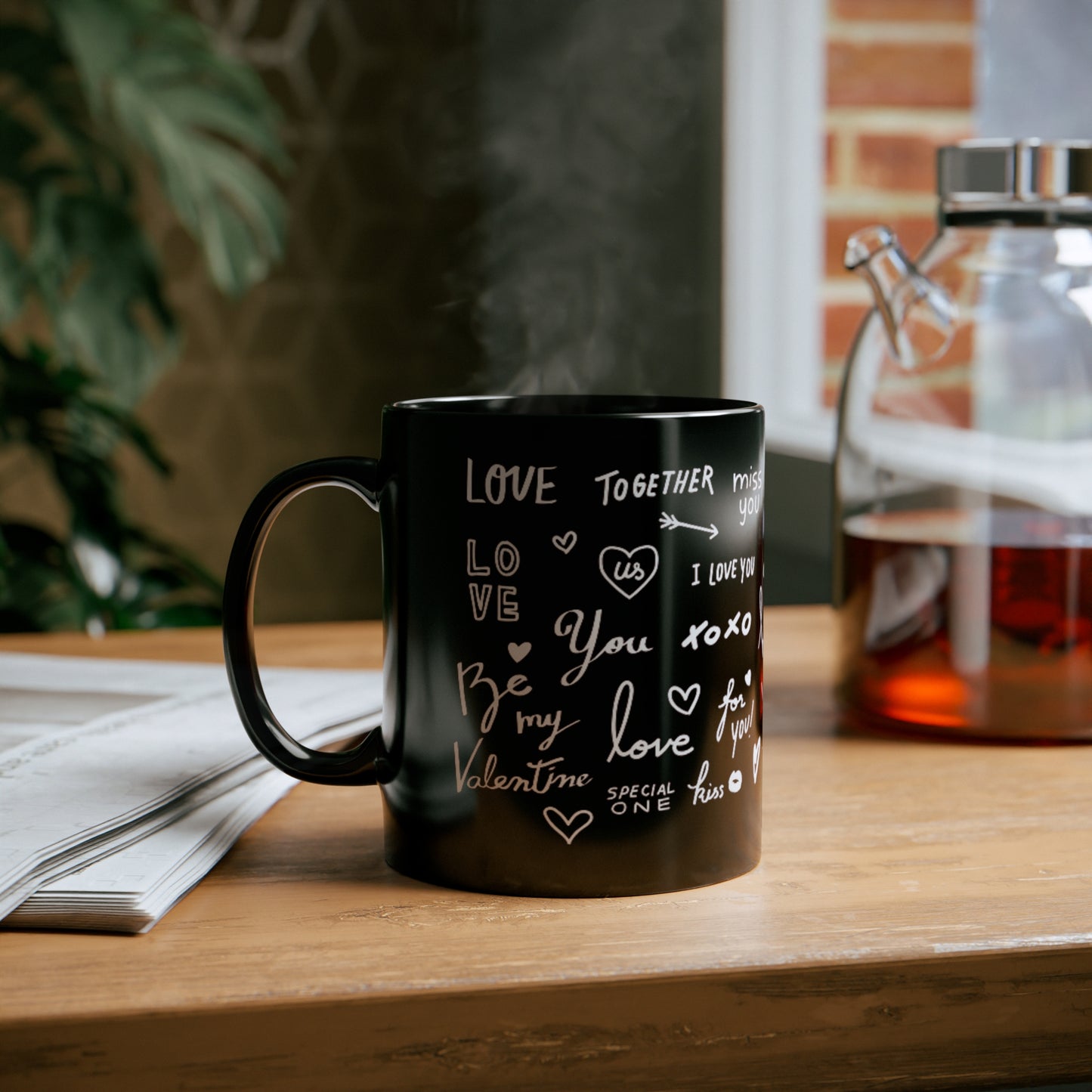 Happy Valentine Black Mug, 11oz