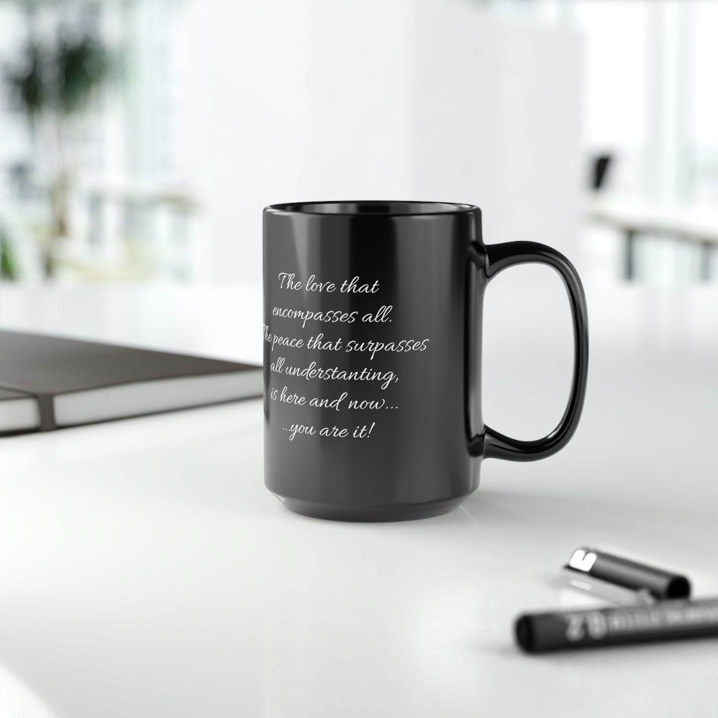 Love That Encompasses All (personalized) Black Mug, 15oz